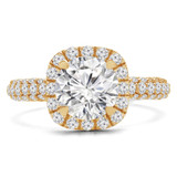 Round Diamond Three-Row Open Bridge Cushion Halo Engagement Ring in Yellow Gold (MVS0221-Y)