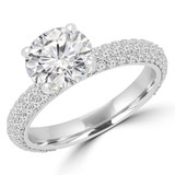 Round Diamond Three-Row Solitaire with Accents Engagement Ring in White Gold (MVS0222-W)
