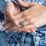 Round Diamond Tapered Double Cushion Halo Engagement Ring in White Gold (MVS0229-W)