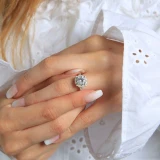 Round Diamond Vintage Floral Halo Engagement Ring in White Gold (MVS0237-W)