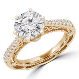 Round Diamond Vintage Tapered Cathedral Solitaire with Accents Engagement Ring in Yellow Gold (MVS0238-Y)