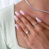 Round Diamond Cathedral Solitaire with Accents Engagement Ring in White Gold (MVS0239-W)