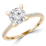 Round Diamond Cathedral Solitaire with Accents Engagement Ring in Yellow Gold (MVS0239-Y)