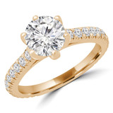 Round Diamond Cathedral 6-Prong Solitaire with Accents Engagement Ring in Yellow Gold (MVS0245-Y)