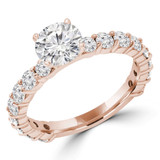 Round Diamond Shared Prong Solitaire with Accents Engagement Ring in Rose Gold (MVS0251-R)