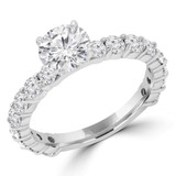 Round Diamond Shared Prong Solitaire with Accents Engagement Ring in White Gold (MVS0251-W)