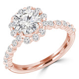 Round Diamond Floral Shared Prong Halo Engagement Ring in Rose Gold with Accents (MVS0256-R)