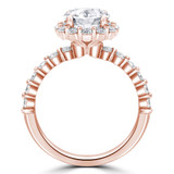 Round Diamond Floral Shared Prong Halo Engagement Ring in Rose Gold with Accents (MVS0256-R)