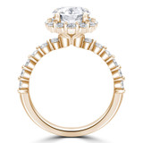 Round Diamond Floral Shared Prong Halo Engagement Ring in Yellow Gold with Accents (MVS0256-Y)