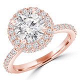 Round Diamond High Set Rollover Halo Engagement Ring in Rose Gold with Accents (MVS0257-R)