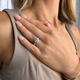 Round Diamond Vintage Cathedral Rollover  Halo Engagement Ring in White Gold with Accents (MVS0259-W)