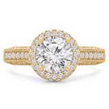 Round Diamond Vintage Cathedral Rollover  Halo Engagement Ring in Yellow Gold with Accents (MVS0259-Y)