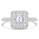 Princess Diamond Cathedral Cushion Halo Engagement Ring in White Gold with Accents (MVS0262-W)