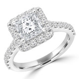 Princess Diamond Cathedral Cushion Halo Engagement Ring in White Gold with Accents (MVS0262-W)