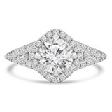 Round Diamond Split-Shank Cathedral Open Bridge Compass Prongs Cushion Halo Engagement Ring in White Gold (MVS0264-W)