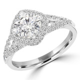 Round Diamond Split-Shank Cathedral Open Bridge Compass Prongs Cushion Halo Engagement Ring in White Gold (MVS0264-W)