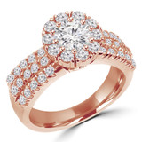 Round Diamond Three-Row Pinched Split-Shank Halo Engagement Ring in Rose Gold (MVS0265-R)