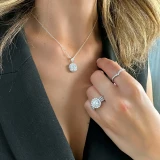 Round Diamond Three-Row Pinched Split-Shank Halo Engagement Ring in White Gold (MVS0265-W)