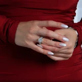 Round Diamond Three-Row Pinched Split-Shank Halo Engagement Ring in White Gold (MVS0265-W)