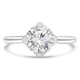 Round Diamond Catherdral Floral Basket Compass Prongs Solitaire Engagement Ring in White Gold (MVS0275-W)