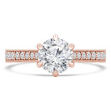 Round Diamond Vintage 6-Prong Cathedral Solitaire with Accents Engagement Ring in Rose Gold (MVS0287-R)