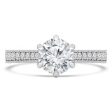 Round Diamond Vintage 6-Prong Cathedral Solitaire with Accents Engagement Ring in White Gold (MVS0287-W)