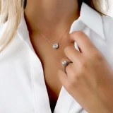 Round Diamond Vintage 6-Prong Cathedral Solitaire with Accents Engagement Ring in White Gold (MVS0287-W)