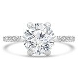 Round Diamond 6-Prong Cathedral Diamond Bridge and Prongs Solitaire with Accents Engagement Ring in White Gold (MVS0288-W)