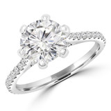 Round Diamond 6-Prong Cathedral Diamond Bridge and Prongs Solitaire with Accents Engagement Ring in White Gold (MVS0288-W)