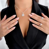 Round Diamond 6-Prong Cathedral Diamond Bridge and Prongs Solitaire with Accents Engagement Ring in White Gold (MVS0288-W)