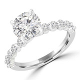 Round Diamond Shared Prong Solitaire with Accents Engagement Ring in White Gold (MVS0289-W)