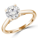 Round Diamond Cathedral Diamond Bridge Hidden Halo Solitaire with Accents Engagement Ring in Yellow Gold (MVS0290-Y)