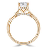 Round Diamond Cathedral Diamond Bridge Hidden Halo Solitaire with Accents Engagement Ring in Yellow Gold (MVS0290-Y)