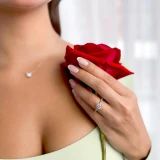 Round Diamond Shared Prong Solitaire with Accents Engagement Ring in White Gold (MVS0296-W)