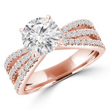 Round Diamond Three-Row Tapered Split-Shank Solitaire with Accents Engagement Ring in Rose Gold (MVS0299-R)
