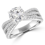 Round Diamond Three-Row Tapered Split-Shank Solitaire with Accents Engagement Ring in White Gold (MVS0299-W)