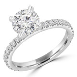 Round Diamond Diamond Prongs Solitaire with Accents Engagement Ring in White Gold (MVS0301-W)