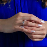 Round Diamond Diamond Prongs Solitaire with Accents Engagement Ring in White Gold (MVS0301-W)