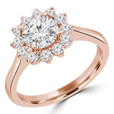 Round Diamond Tapered Floral Halo Engagement Ring in Rose Gold (MVS0308-R)