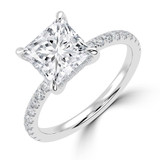 2.33 CTW Princess Lab Created Diamond Hidden Halo Solitaire with Accents Engagement Ring With an IGI Certified 2 CT VS1 D Center in 14K White Gold (MVSHE1465-W)