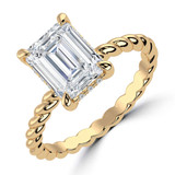1.59 CTW Emerald Lab Created Diamond Braided Hidden Halo Open Bridge Solitaire with Accents Engagement Ring With an IGI Certified 1.5 CT VS1 D Center in 14K Yellow Gold (MVSHE1364-Y)