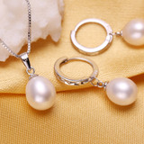 Round White Freshwater Pearl Earrings and Pendant Set in 0.925 White Sterling Silver (MDS170066)