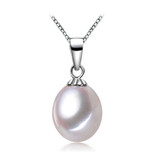 Teardrop White Freshwater Pearl Solitaire Pendant Necklace in 0.925 White Sterling Silver With Chain (MDS170084)