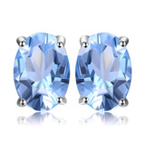 1 9/10 CTW Oval Blue Topaz 4-Prong Stud Earrings in 0.925 White Sterling Silver (MDS170117)