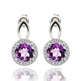 1 3/5 CTW Round Purple Amethyst 4-Prong Drop/Dangle Earrings in 0.925 White Sterling Silver (MDS170145)