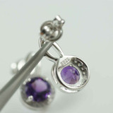 1 3/5 CTW Round Purple Amethyst 4-Prong Drop/Dangle Earrings in 0.925 White Sterling Silver (MDS170145)