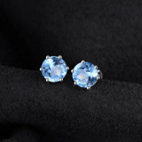 1 1/5 CTW Round Blue Topaz 6-Prong Stud Earrings in 0.925 White Sterling Silver (MDS170152)