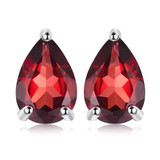 1 4/5 CTW Pear Red Garnet 3-Prong Stud Earrings in 0.925 White Sterling Silver (MDS170218)