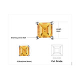 3/5 CTW Princess Yellow Citrine 4-Prong Stud Earrings in 0.925 White Sterling Silver (MDS170251)