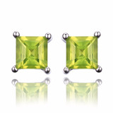 3/4 CTW Princess Green Peridot 4-Prong Stud Earrings in 0.925 White Sterling Silver (MDS170253)